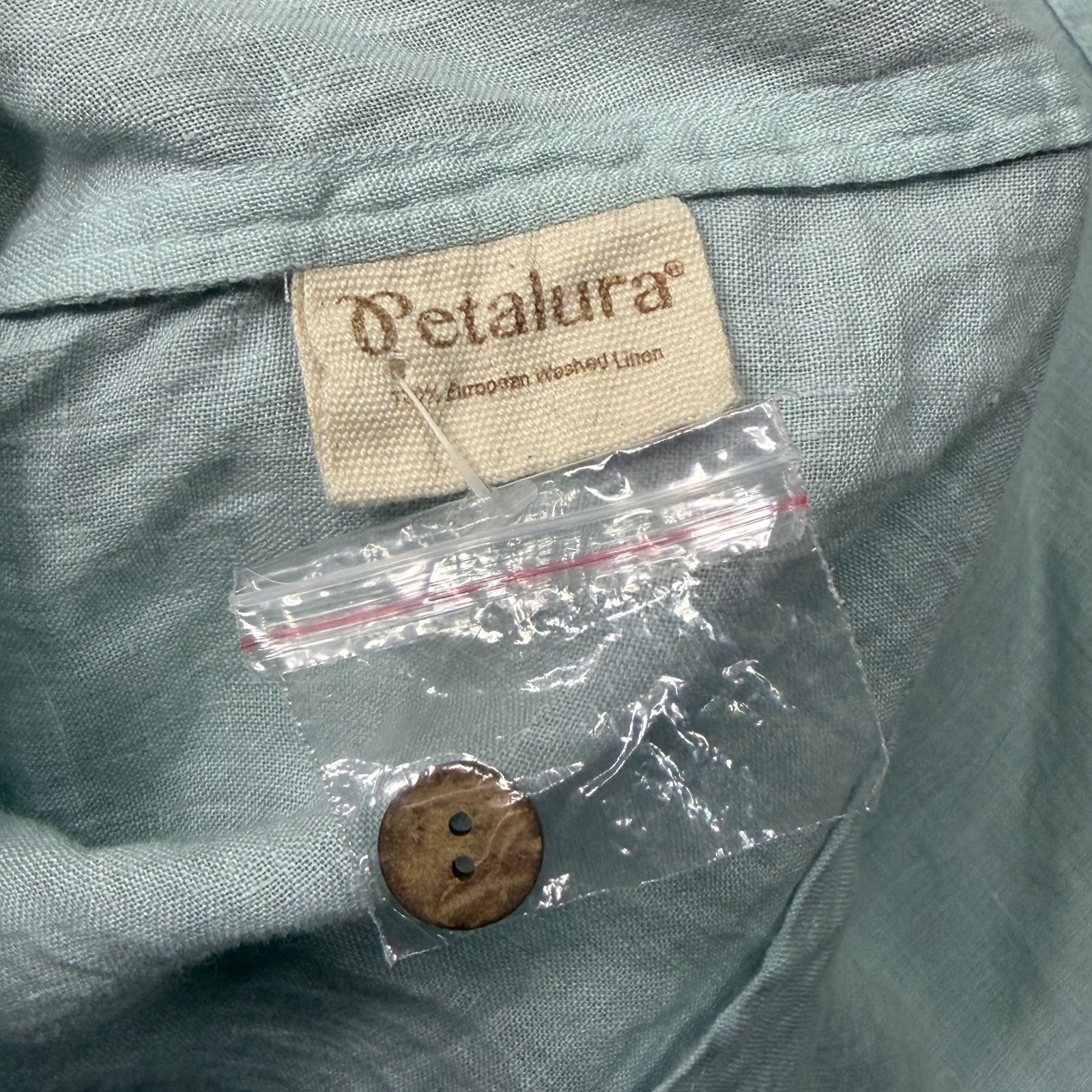 Petalura Button Up Shirt Size 1x Light Blue 100% Linen Lightweight Handmade — image 4 of 8